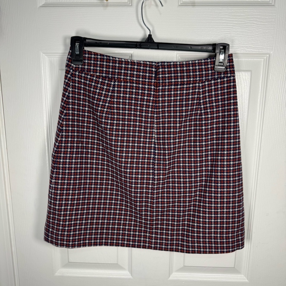 J. Crew Burgundy and White Paid Houndstooth Mini Skirt - Picture 3 of 4